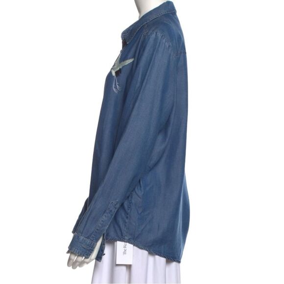 THE KOOPLES Embroidered Crane Long Sleeve Button Up Lyocell Chambray Shirt - Picture 5 of 11